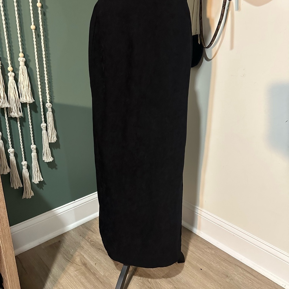 Vintage Faux Suede Black Maxi Skirt Size 6 With Back Slit